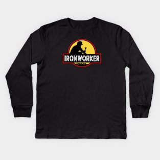 Ironworker Jurassic Park Parody Logo Kids Long Sleeve T-Shirt